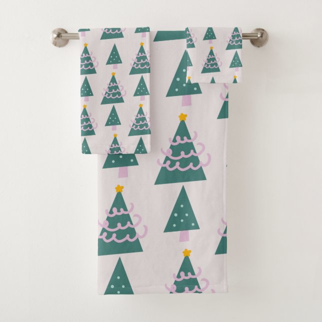 Conjunto De Toalhas Desenhos de Árvores Fofas Rosa Verde (Insitu)