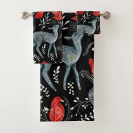 Conjunto De Toalhas desenhos de padrões florais em estilo de arte popu