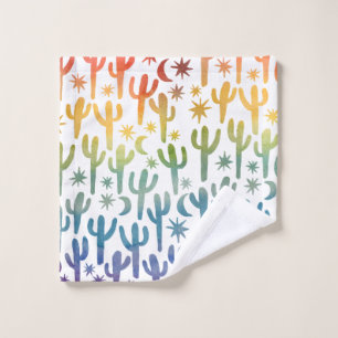 Conjunto De Toalhas Deserto Noturno Cactus Watercolor Padrão Rainbows