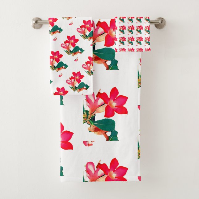 Conjunto De Toalhas Deserto Rosa Red Adene Flor Verão Oasis Praia (Insitu)