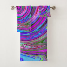 Conjunto De Toalhas Design Abstrato Retro com Redemoinho Magenta Color