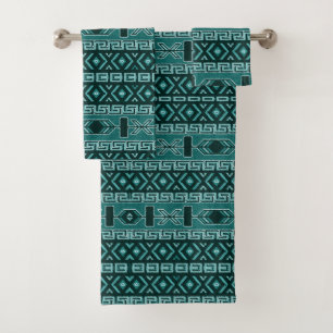 Conjunto De Toalhas Design asteca do sudoeste de turquesa