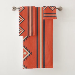 Conjunto De Toalhas Design asteca em cor laranja, bege e azul