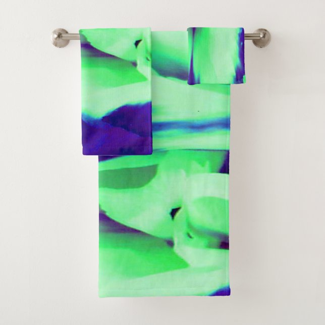 Conjunto De Toalhas Design azul-marinho verde-palha e creme padronizad (Insitu)