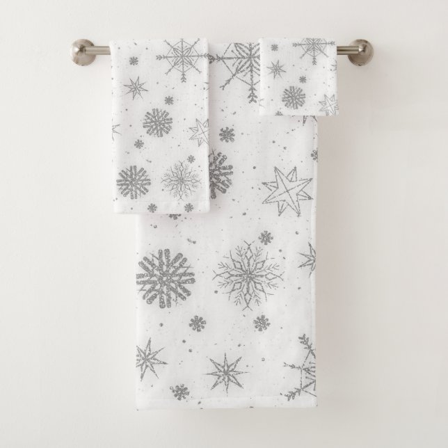 Conjunto De Toalhas Design Branco Silver Snowflakes (Insitu)