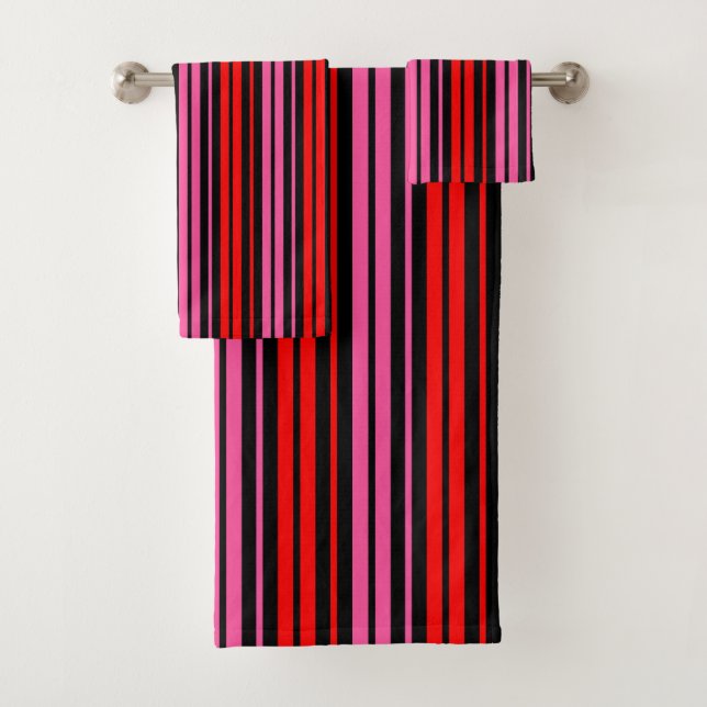 Conjunto De Toalhas Design Clássico de Listras Verticais Vermelhas e R (Insitu)