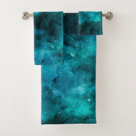 Conjunto De Toalhas Design da Série Galáxia Verde-azulado 7