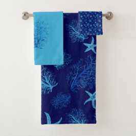 Conjunto De Toalhas Design de aqua-teal azul-estrela-coral