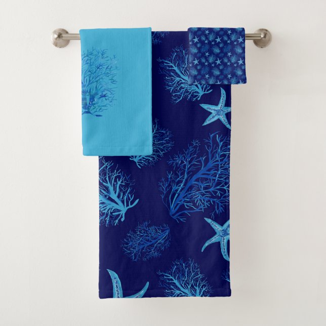 Conjunto De Toalhas Design de aqua-teal azul-estrela-coral (Insitu)