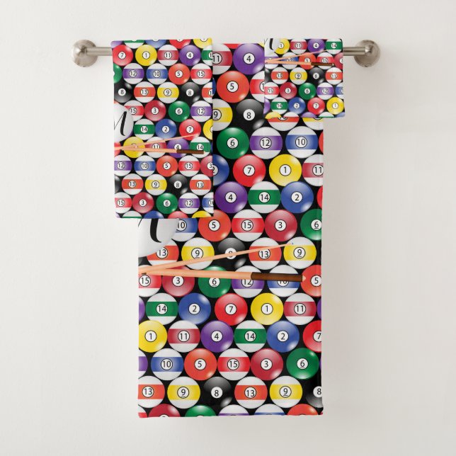 Conjunto De Toalhas Design de Bola de Piscina Billiard Monograma (Insitu)