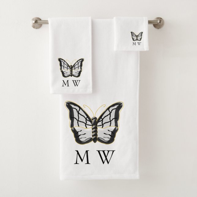 Conjunto De Toalhas Design de Borboleta Branca Monogramada (Insitu)