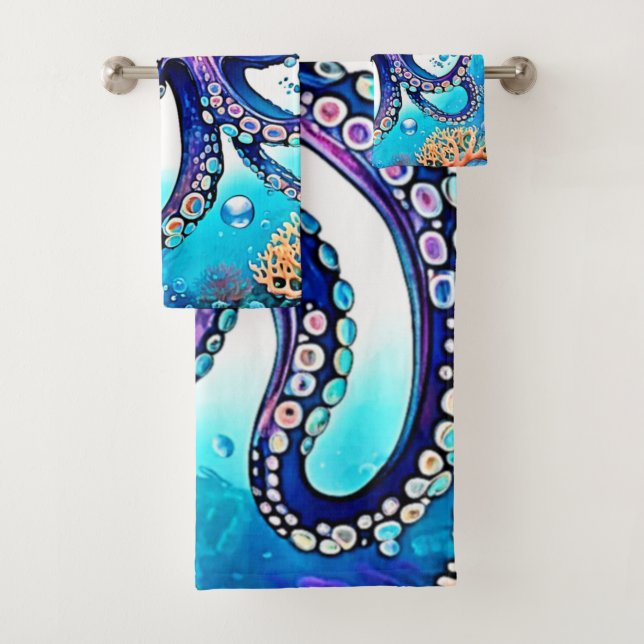 Conjunto De Toalhas Design de Brilho de Octopus Coral (Insitu)