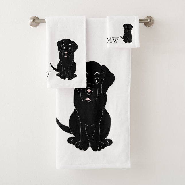 Conjunto De Toalhas Design de Cachorro Negro Monograma Labrador (Insitu)