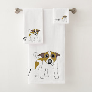Conjunto De Toalhas Design de Cão Terrier Jack Russell Monogramed