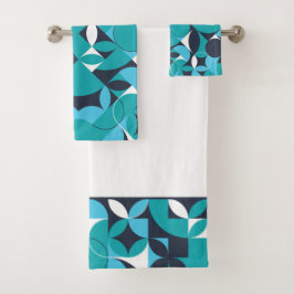 Conjunto De Toalhas Design de Círculo de Abstrato Teal e Marinho