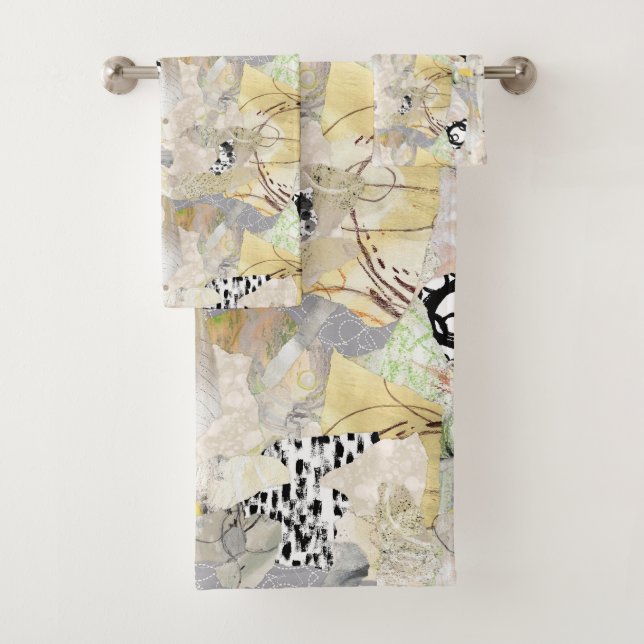 Conjunto De Toalhas Design de Colagem Abstrata Elegante Neutra (Insitu)