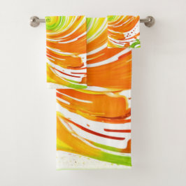 Conjunto De Toalhas Design de espiral verde e laranja