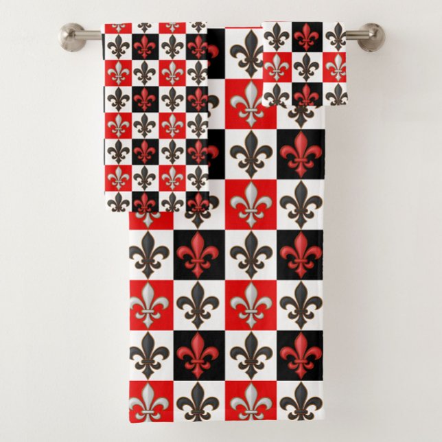 Conjunto De Toalhas Design de Fleur-de-lis, branco-preto-vermelho (Criador carregado)