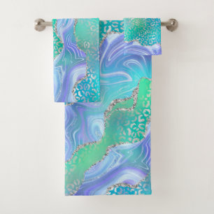 Conjunto De Toalhas Design de Geodo de Ágata Azul e Verde