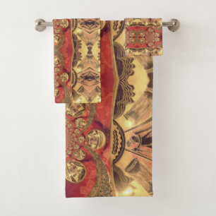 Conjunto De Toalhas Design de Impressão Vermelho Africano ouro