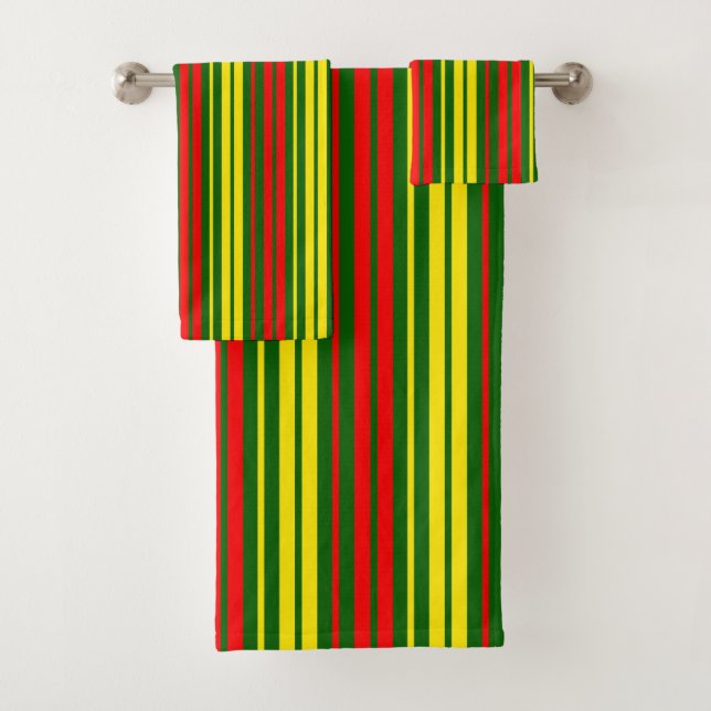 Conjunto De Toalhas Design de Listras Verticais Amarelas Verdes Vermel (Insitu)