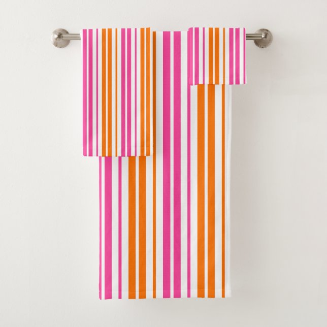 Conjunto De Toalhas Design de Listras Verticais Brancas Rosa Laranja   (Insitu)