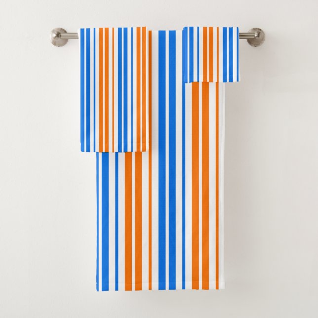 Conjunto De Toalhas Design de Listras Verticais Laranja Azul Branco   (Insitu)
