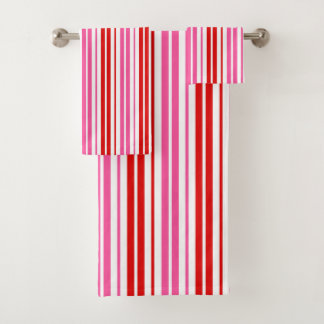 Conjunto De Toalhas Design de Listras Verticais Rosa Branco Vermelho