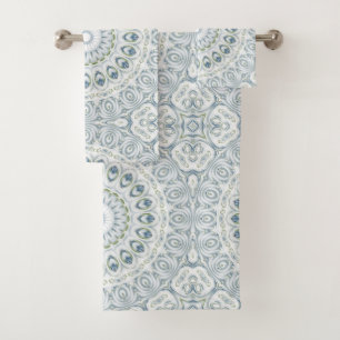 Conjunto De Toalhas Design de Mandala Azul e Verde Sereno