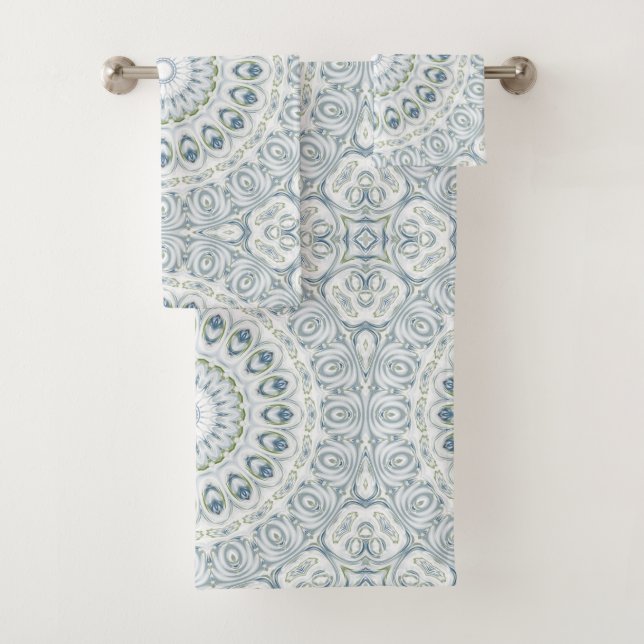 Conjunto De Toalhas Design de Mandala Azul e Verde Sereno (Insitu)