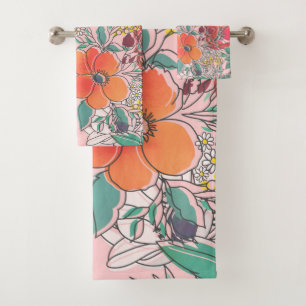 Conjunto De Toalhas Design de mão floral rosa giro, bonito