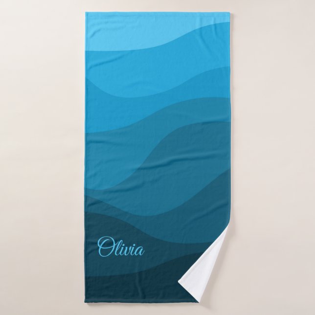 Conjunto De Toalhas Design de ondas retrógradas de mar azul (Toalha de Banho)