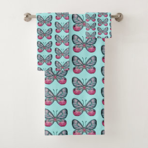 Conjunto De Toalhas Design de Padrão de Borboleta de Amostras de Teal