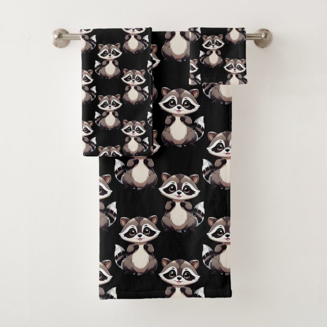 Conjunto De Toalhas Design de padrão de guaxinim preto  (Insitu)