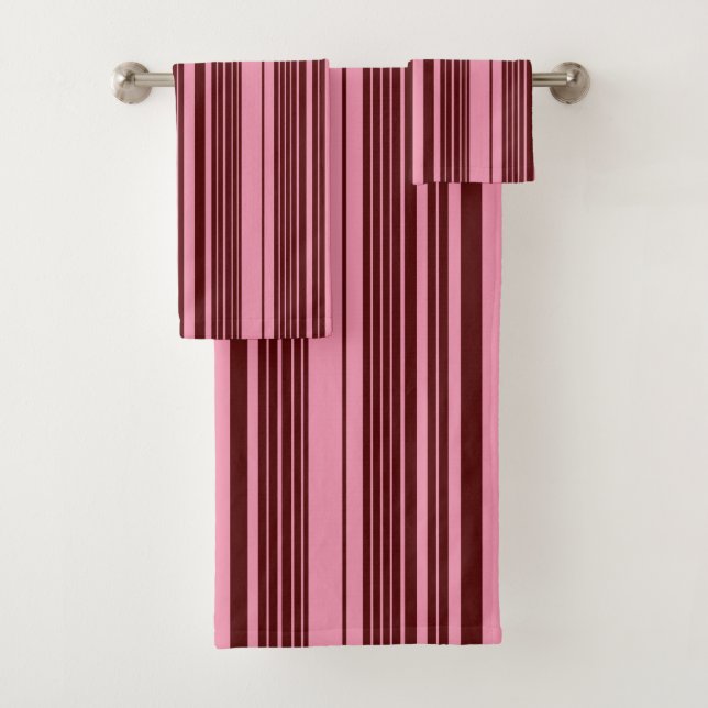 Conjunto De Toalhas Design de padrão de listras rosa e borgonha (Insitu)