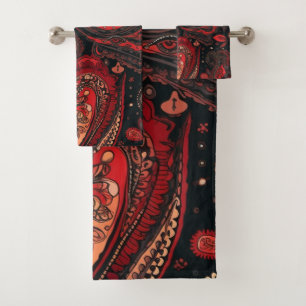 Conjunto De Toalhas Design de Padrão de Paisley Vermelho Bold e Belo