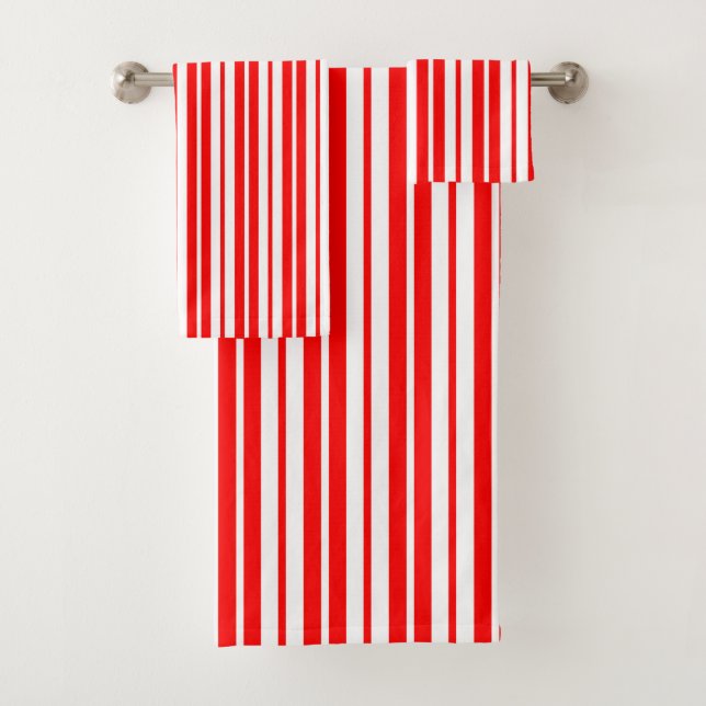 Conjunto De Toalhas Design de Padrão de Strike Vertical Branco Vermelh (Insitu)