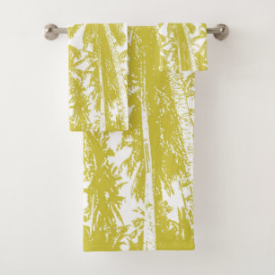 Conjunto De Toalhas Design de Palmeiras Tropicais. Dourado e branco.