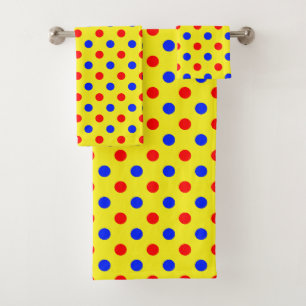 Conjunto De Toalhas Design de Pontos Amarelos Vermelhos e Azuis 