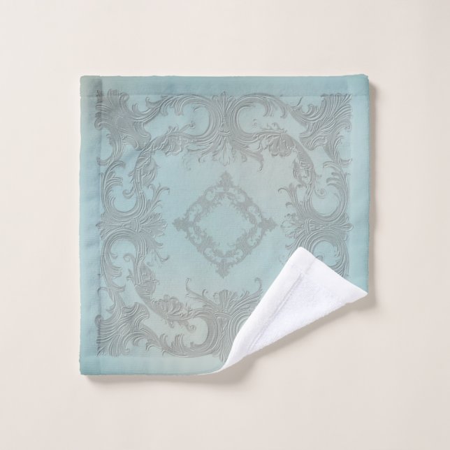 Conjunto De Toalhas design de rolagem verde/azul empoeirado (Pano de lavar)