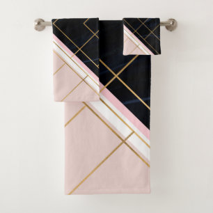 Conjunto De Toalhas Design de Traços Dourados Geométricos Modernos R