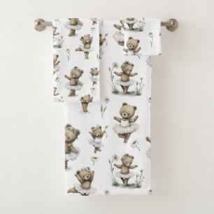 Conjunto De Toalhas Design de Urso Bailarina em Tule em Aquarela Fofa