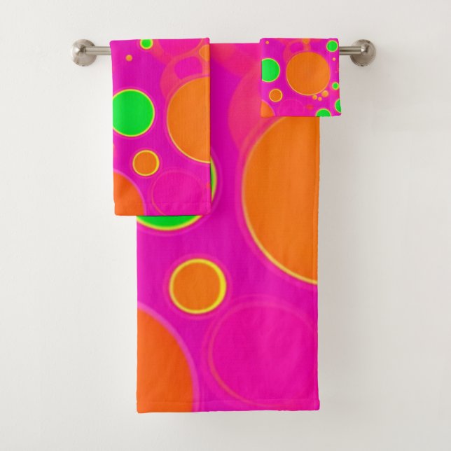 Conjunto De Toalhas Design do círculo retrorreflector Neon Pink & Gree (Insitu)