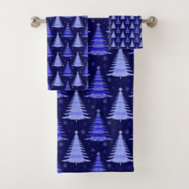 Conjunto De Toalhas Design do padrão azul da árvore de Natal