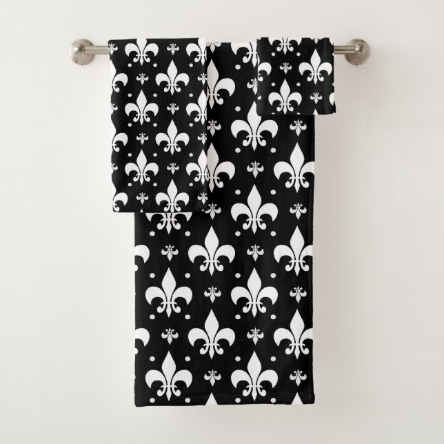 Conjunto De Toalhas Design do padrão Fleur-de-lis preto (Insitu)