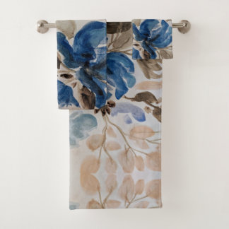 Conjunto De Toalhas Design Floral de Cor Azul