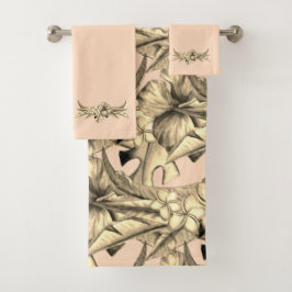 Conjunto De Toalhas Design Floral De Pêssego Sutil E Tan