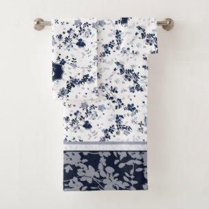 Conjunto De Toalhas Design floral do Clematis do azul de índigo