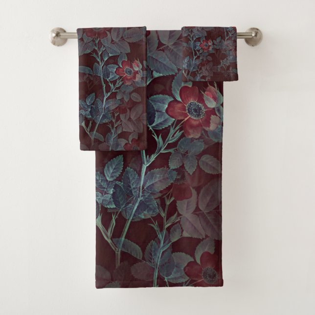 Conjunto De Toalhas Design Floral Vermelho Vitoriano Simples| (Insitu)