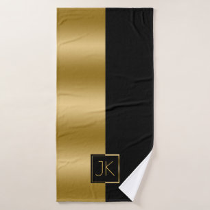 Conjunto De Toalhas Design Geométrico Dourado e Preto Elegante Moderno